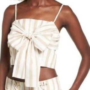 CHRISELLE J.O.A. Cabana Tan Cream Stripe Bow Tie-Front Crop Top NWT